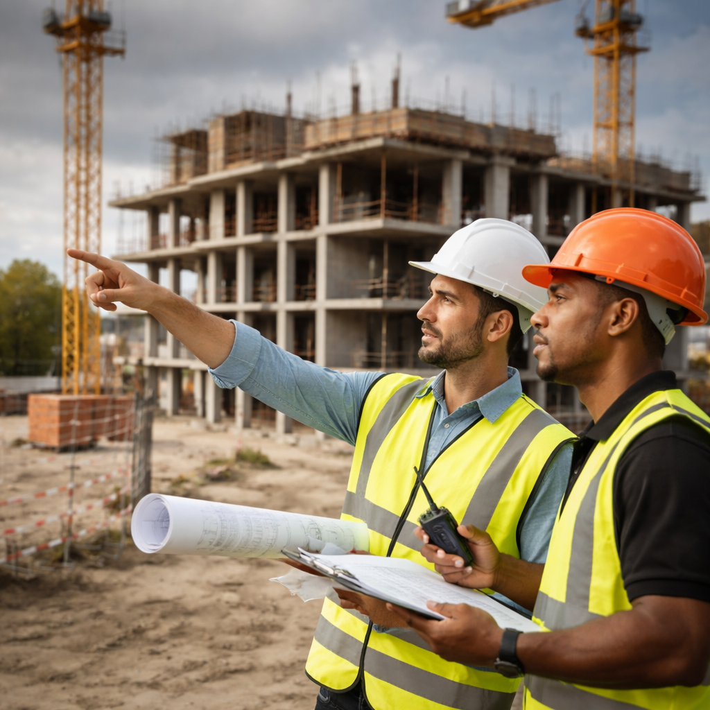 Equipa em reunião de gestão de projectos e fiscalização